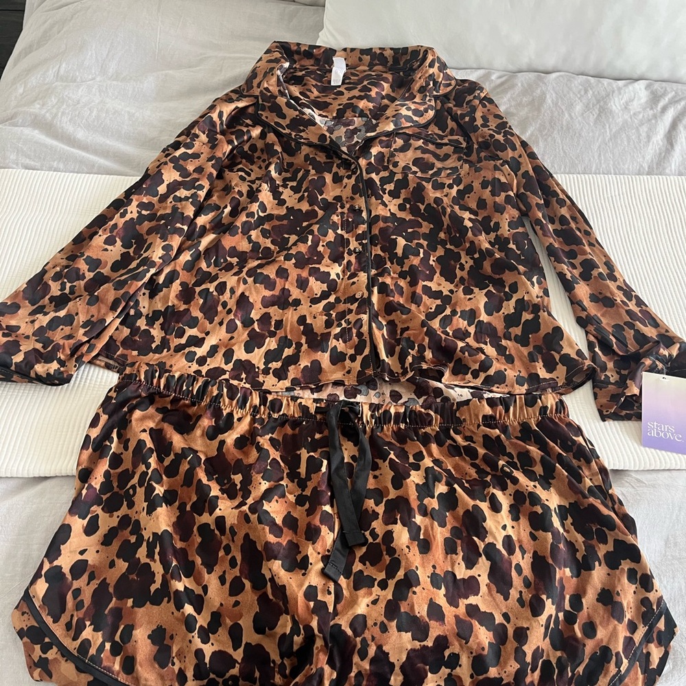 Leopard Print Satin Pajama Set